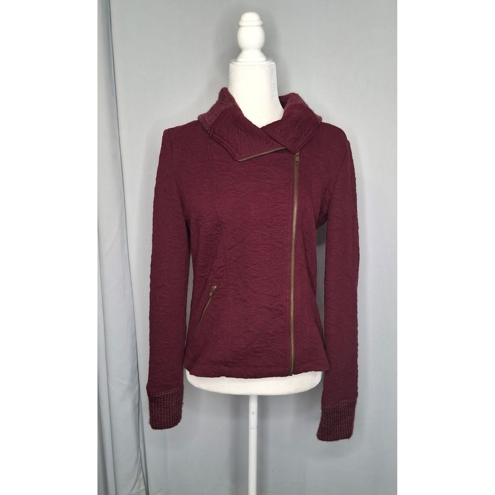 Anthropologie Saturday Sunday Burgundy Matelasse Quilted Moto Jacket Small